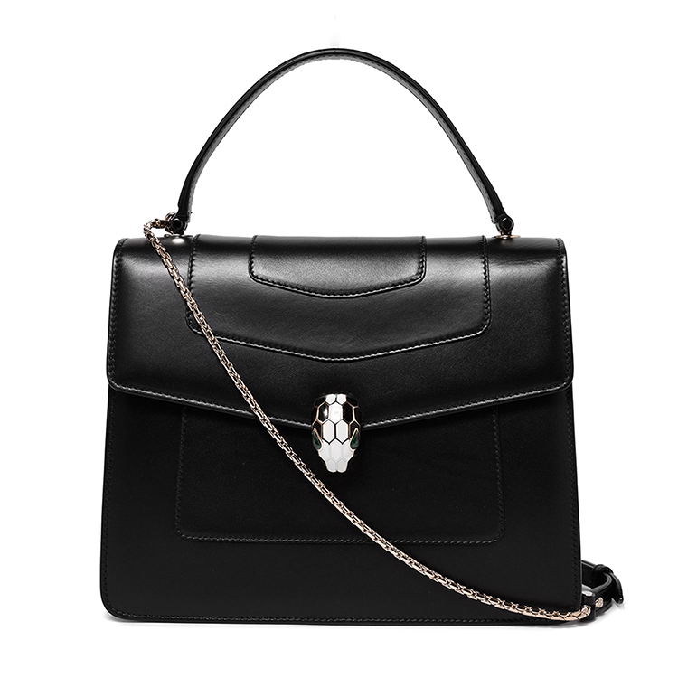 魅惑之眼 宝格丽黑色皮质蛇头扣两用包的艺术与风尚